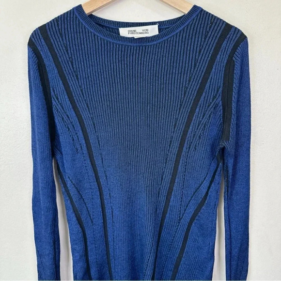 Diane Von Furstenberg Navy and Black Crew Neck Sweater - Picture 6 of 16